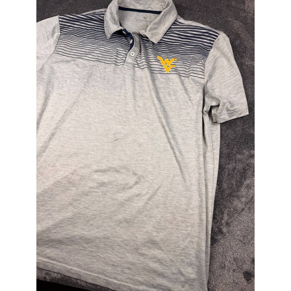 Colosseum West‎ Virginia Mountaineers Polo Shirt Mens XL Gray Striped WVU NCAA